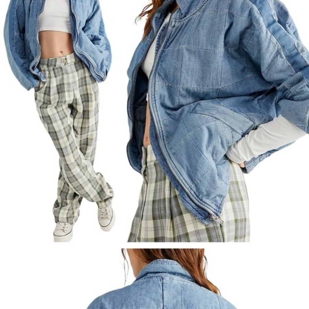 FREE PEOPLE Jacket womens DOLMAN QUILTED DENIM JACKET medium - Picture 4 of 13